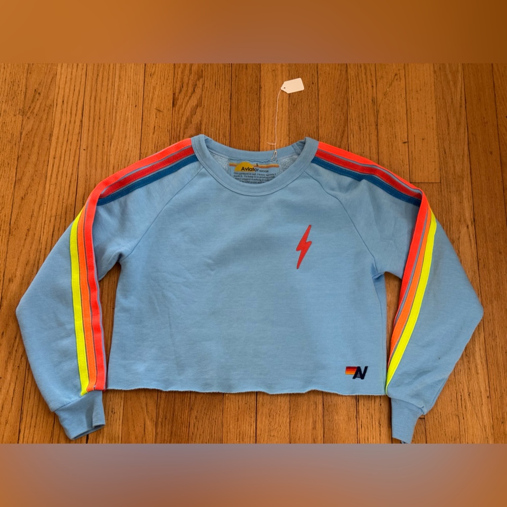 NWT AVIATOR NATION CREWNECK SWEATSHIRT NEON BOLT 5 STRIPES - Picture 2 of 14